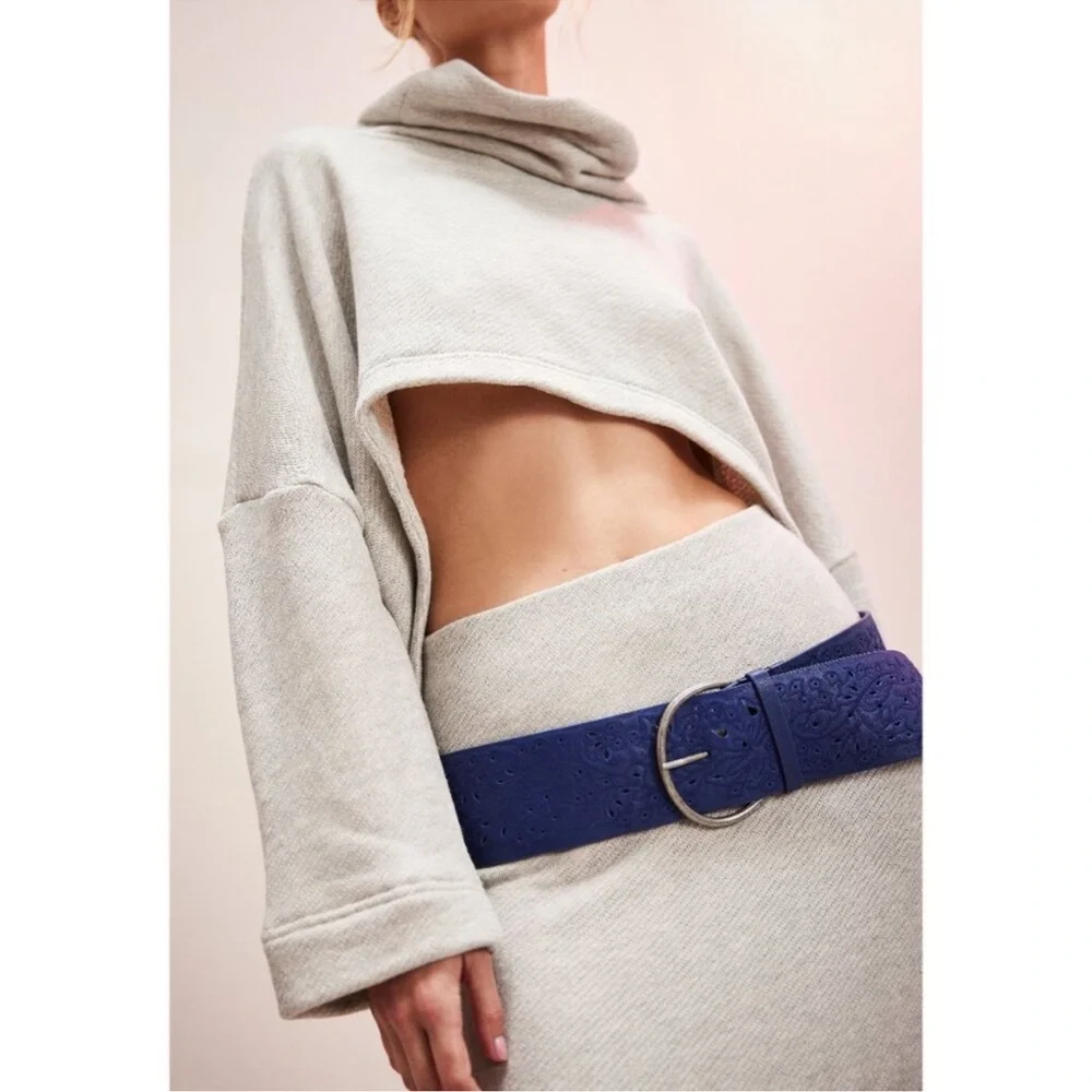 New Free People Laurel Laser Cut Hip Belt Navy Baby